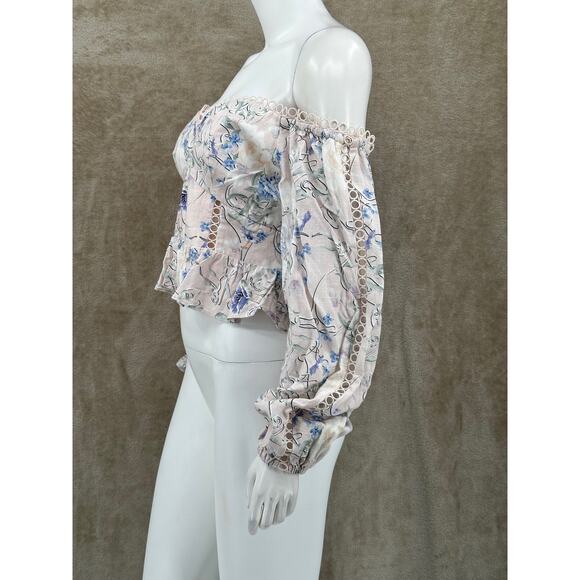 Express Top Womens Medium Pink Floral Crop Peplum Coquette Feminine Romantic - Picture 4 of 12